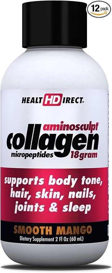 HEALTH DIRECT – Medical-Grade Liquid Collagen Shots – AminoSculpt Sugar-Free – Smooth Mango – 12 Servings (12pk 2oz Shots) – Good for Joints Bones &amp Sleep – Better Hair Skin &amp Nails