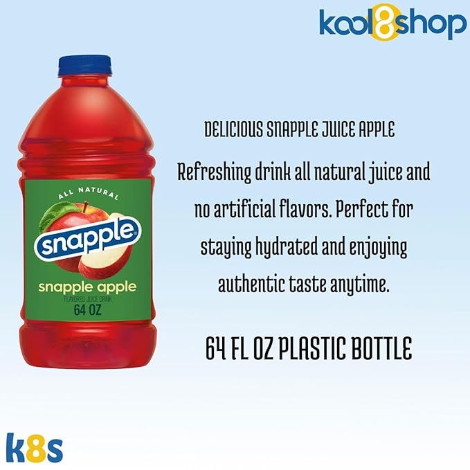 Snapple Apple All Natural Fruit Juice 64 fl oz Plastic Bottle 4 Pack + 15 Sugarcane Disposable Straws by KOOL8SHOP Infinite Deals