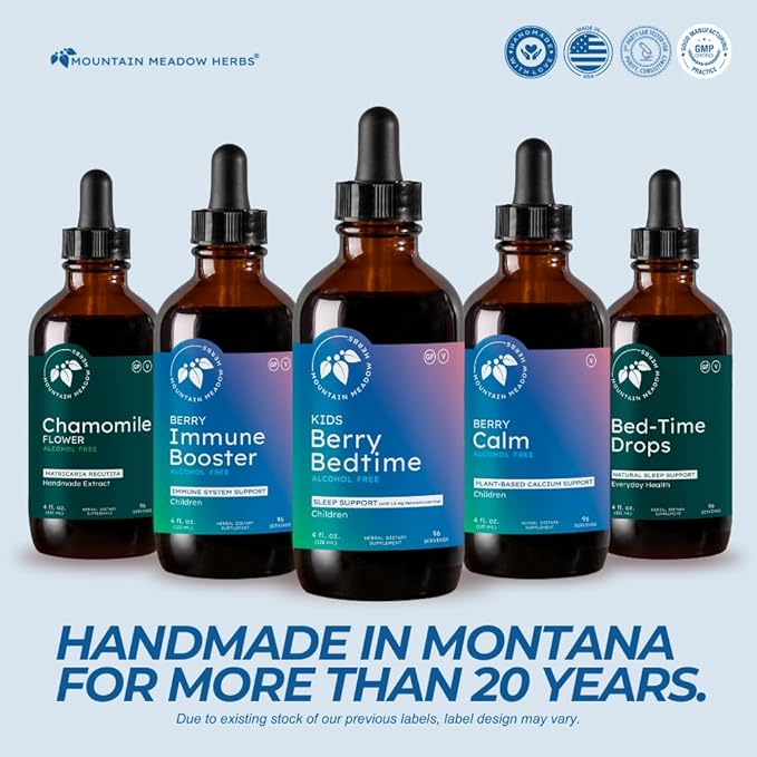 Mountain Meadow Herbs Berry Bedtime – Kids Sleep Support Drops with Melatonin Chamomile Lemon Balm &amp Passionflower - Natural Sleep Aid for Children – 4 oz