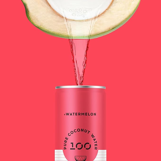 100 Coconuts Watermelon Pure Coconut-100% Pure Coconut Water - Low Calorie All-Natural Drink with Electrolytes - Naturally Sweet no preservatives- Non-GMO 11 fl oz Pack of 12 (Pure Coconut Water)