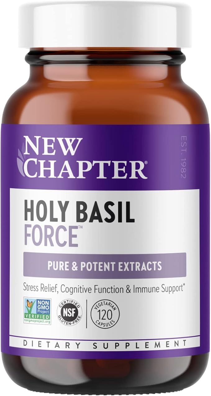 New Chapter Stress Relief Supplement - Holy Basil Force with Supercritical Holy Basil for Stress Support + Immune Support + Non-GMO Ingredients - Vegetarian Capsules 120 Count