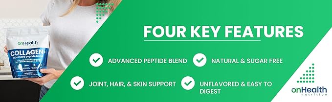 onHealth Multi Collagen Peptide Powder Types I II III V &amp X Complete Protein with All 9 Essential Amino Acids Biotin Hyaluronic Acid &amp Vitamin C Unflavored Easy‑Mix Collagen for Women &am