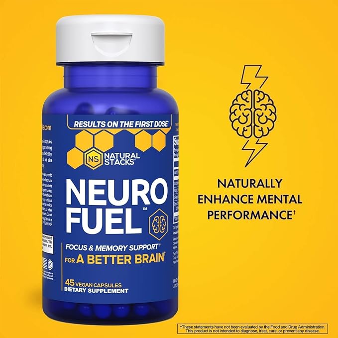NATURAL STACKS NeuroFuel Nootropic Brain Support Supplement with Artichoke Leaf Extract &amp L-Carnitine Supplement for Focus and Memory* - 45 Focus Pills