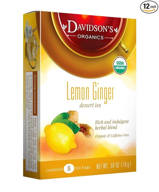 Davidson's Organics Lemon Ginger 8-count Tea Bags Pack of 12