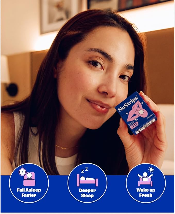 NuStrips™ Fast-Dissolving Sleep Strips with 5mg Melatonin Valerian Root L-Theanine &amp Vitamin B6 – Blueberry Flavor - Natural Sleep Aid Vegan Non-GMO Gluten Free – Fall Asleep Fast (30 Strips)
