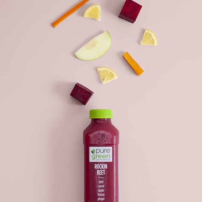 Pure Green Cold Pressed Juice - Rockin Beet - Fresh Functional Blend with Beet Carrot Apple Lemon Ginger - Natural Gluten Free Non-GMO No Artificial Colors or Flavors - Made from Real Fruits &a