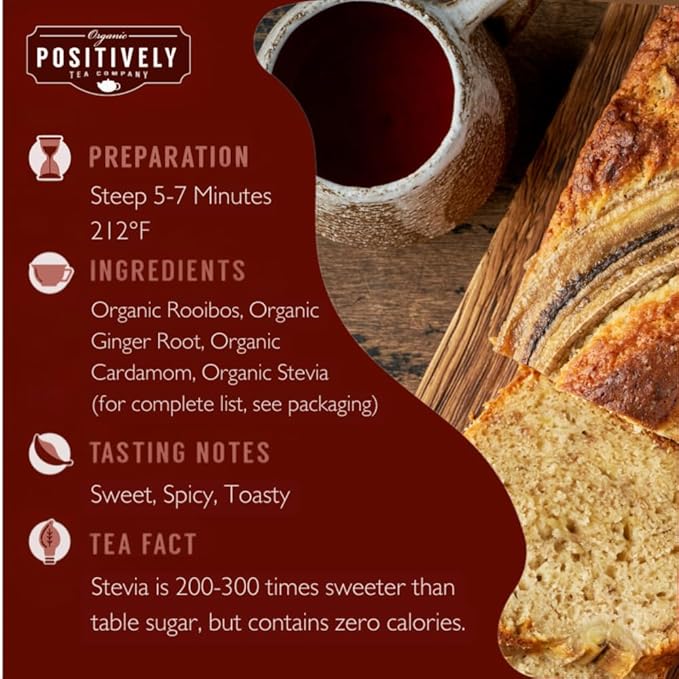 Organic Positively Tea Company Banana Bread Chai Rooibos Tea Loose Leaf 16 Ounce