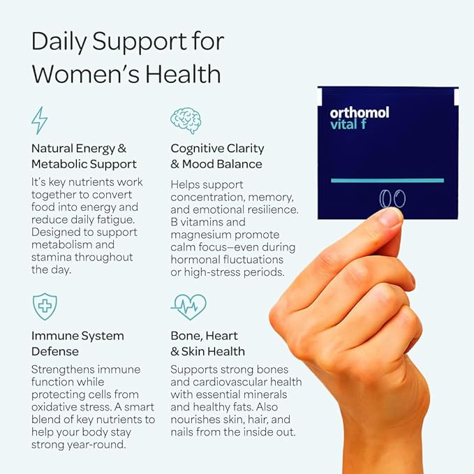 Orthomol Vital F Women's Multivitamin Tablets – 30-Day Supply for Enhanced Vitality Energy and Reduced Fatigue with Vitamins A B C D E K Calcium Iodine &amp Omega-3