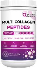NATURE TARGET Multi Collagen Peptides Powder - Type I II III V X - Hydrolyzed Collagen Peptides with Vitamin C Hyaluronic Acid Supports Skin Hair Nail &amp Joint Grass-Fed Non-GMO 50 Servings