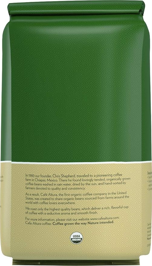 Cafe Altura Whole Bean Organic Coffee Decaf Espresso - Water Process 5 lb Bag