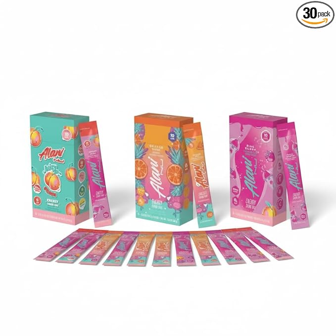 Alani Energy Drinks Mix Variety Pack (Pack of 30) | Pink Slush Orange Kiss &amp Juicy Peach | Sugar-Free Low-Calorie Energy Boost Drink | Product delivered exactly as depicted in the images