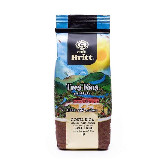 Café Britt® - Costa Rican Tres Rios Valdivia Coffee (12 oz.) (3-Pack) - Whole Bean Arabica Coffee Kosher Gluten Free 100% Gourmet &amp Medium Light Roast