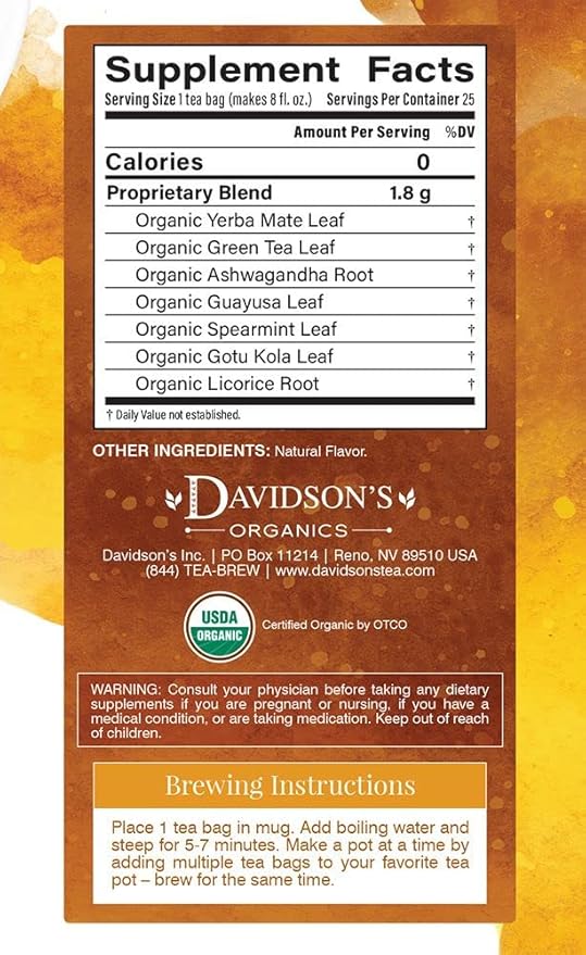Davidson's Organics Ayurvedic Infusions Energize 25-count Tea Bags Pack of 6