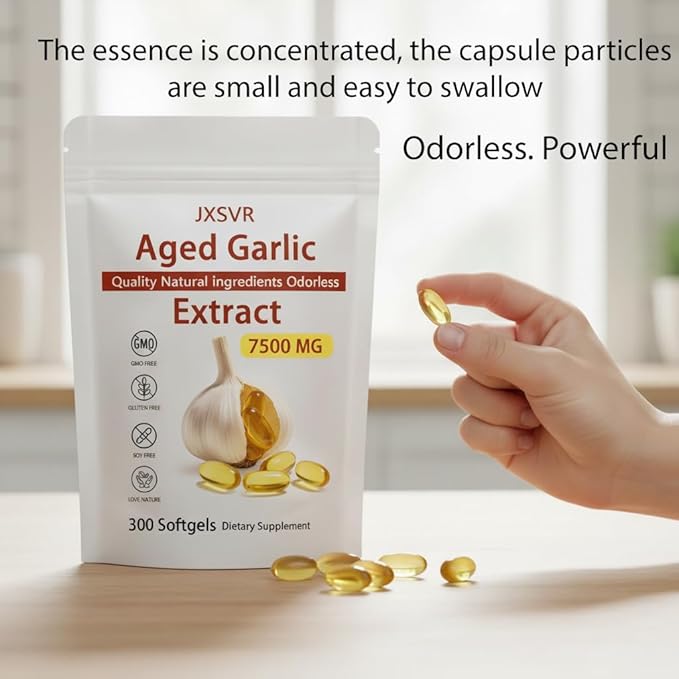 Aged Garlic Extract 300 Softgels 7500mg Odorless | Heart &amp Immune Antioxidant Supplements Vegetarian All-Natural Non-GMO (1)