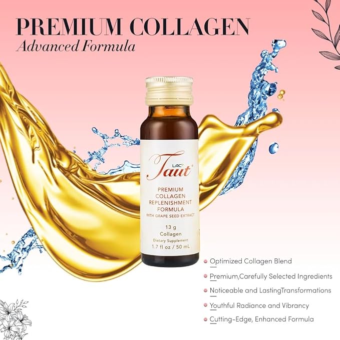 TAUT Liquid Collagen for Women – 13000mg Marine Collagen Drink with Hyaluronic Acid Grape Seed &amp Elastin – Visible Skin Hair &amp Joint Support – 2 Box (8 Bottles Each)