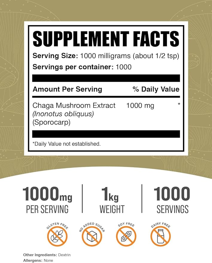 BulkSupplements.com Chaga Mushroom Extract Powder - Chaga Powder Mushroom Supplement - Gluten Free 1g per Serving 1kg (2.2 lbs) (Pack of 1)