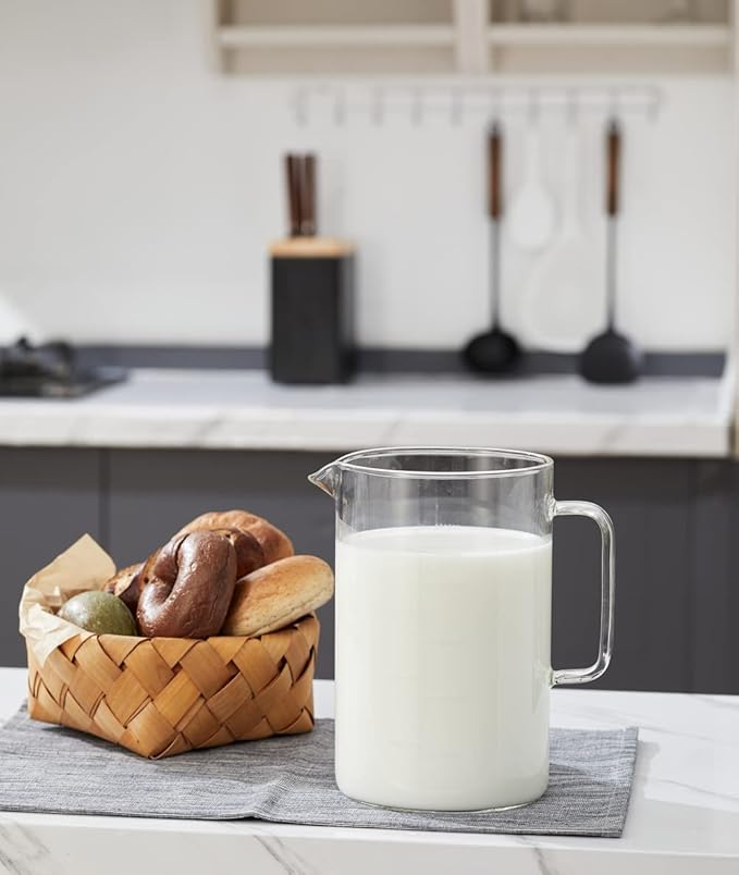 Glass Water Pitcher with Scale Line Dinner Table jug Large Serving Carafe for Water Juice Sangria Lemonade and Milk (Clear 85 oz)
