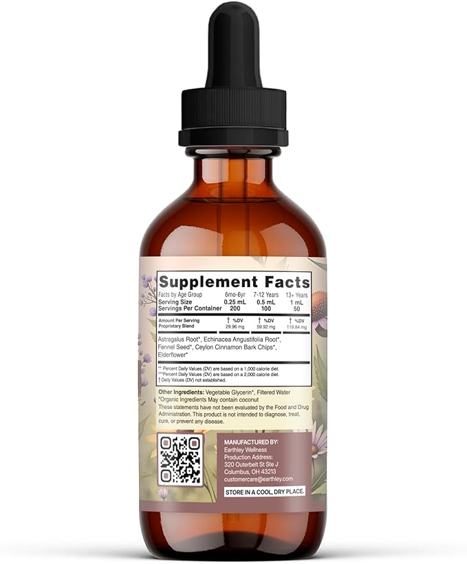 Earthley Wellness Feel Better Fast All-Natural Relief for Minor Ailments Organic Herbal Formula Supports Immune &amp Digestive Health Echinacea Root and More 6 Month Supply (1.69oz Glass 500 do