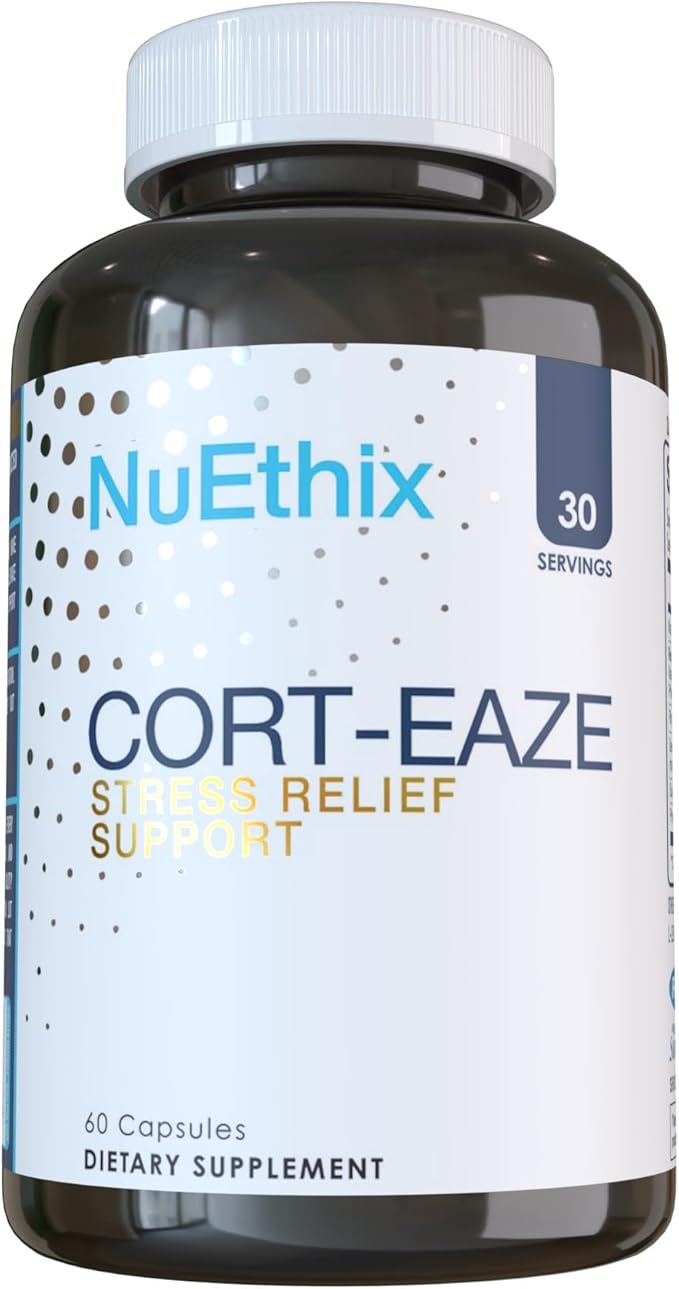 NuEthix Formulations Cort-Eaze - Cortisol Supplement - Health Support Supplement with Ashwagandha L-Theanine &amp Rhodiola Rosea - Relaxation and Deep Sleep 60 Capsules 30 Servings
