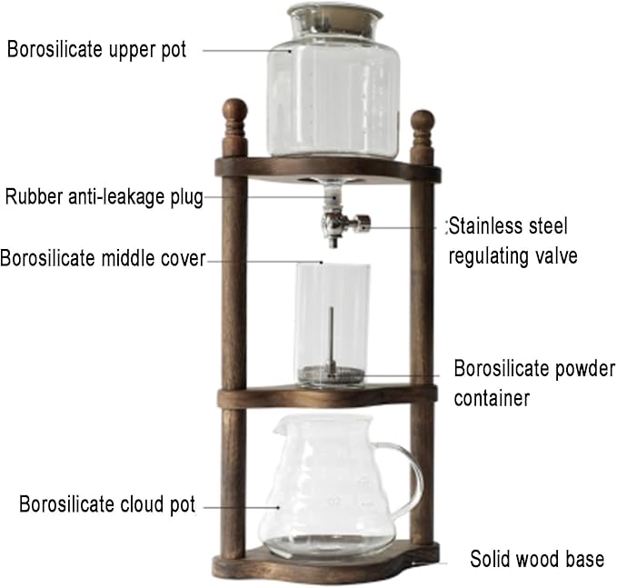 Coffee Cold Brew Drip Tower Ice Cold Brew Dripper with Adjustable Drip Speed Stainless Steel Valve 4~6 Servings Capacity and 3-4 Hour Cold Brew Drip 65% less Acidic for Coffee Shop