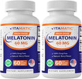 Vitamatic Melatonin 60 mg Fast Dissolve Tablets - 60 Vegan Natural Berry Flavor Tablets - Non-Habit Forming - Non-GMO Gluten Free (2 Bottles)