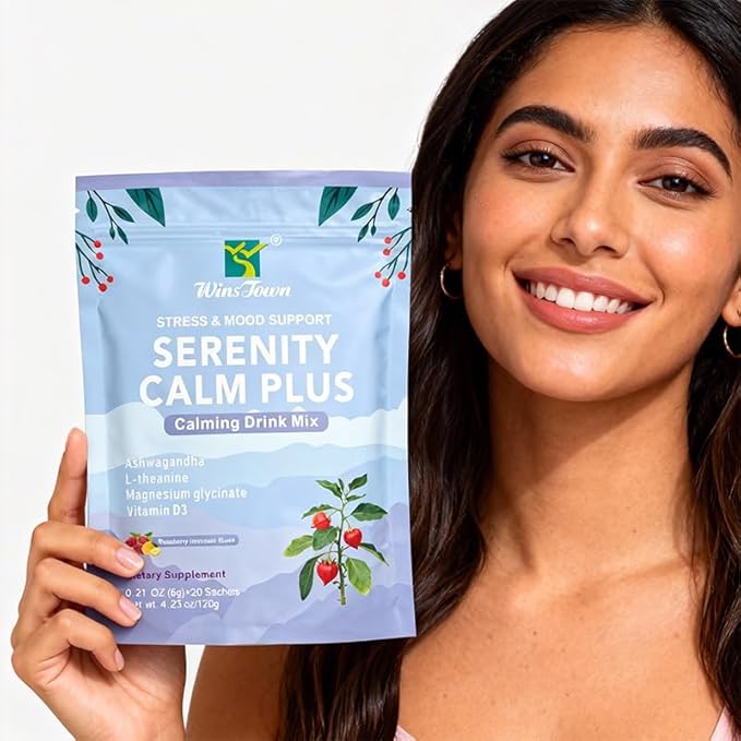 Serenity Calm Plus Drink Mix–Daily Stress&ampMood Support Ashwagandha L-Theanine Magnesium Glycinate&ampVitamin D3–Refreshing Raspberry Lemonade Non-Drowsy Calm–20 Sachets