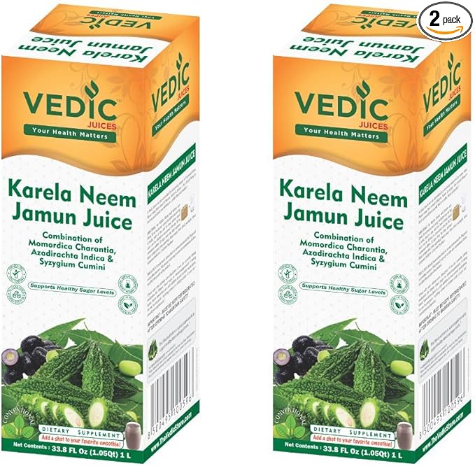 Ayurvedic Neem Karela Jamun Juice - Original Flavour - Pure Herbal Juice -33.08 Floz (Pack of 2 1000 ML)