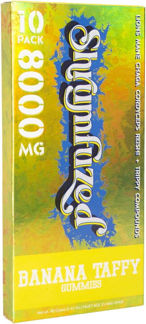Shrumfuzed - Proprietary Nootropic Gummy 8000mg - Lion's Mane Reishi Chaga and Cordycep Nootropic Mushroom Blend (10 Banana Taffy)