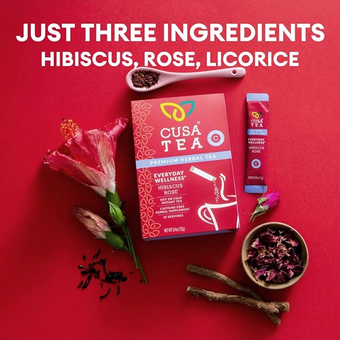 Cusa Tea &amp Coffee | Everyday Wellness Herbal Tea | Premium Caffeine Free Instant Tea | Hot &amp Iced Tea with No Added Sugar (30 Single Servings)