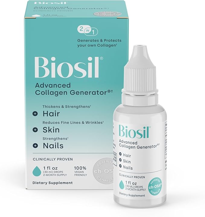 Biosil Collagen Booster Supplement - 1 fl oz Drops - Patented ch-OSA Activator for Skin Hair Nails &amp Joints - Supports Natural Production - 60-Day Supply
