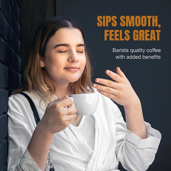 Mushroom Coffee | 6 Adaptogen Mushrooms | Premium Instant Coffee with Benefits of Lion's Mane Chaga &amp Turkey Tail for Better Focus Immune Support Energy Digestion &amp Skin | 30 Servings