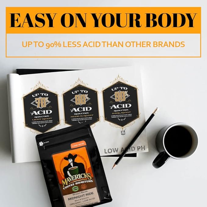 Dark French Low Acid Coffee (Whole Bean) - 100% Organic Ingredients - Up to 90% Less Acid