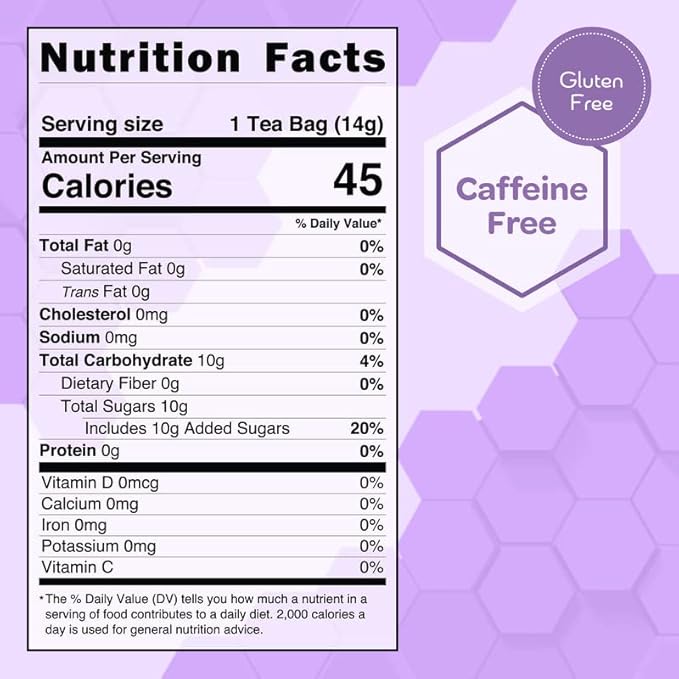 True Honey Lavender Lemonade Tea Bags - Tranquil Tea for Sleep Stress Relief and Calm - All Natural Organic Lemon Myrtle Herbal Caffeine-Free Blended with Honey Crystals - 24 Count