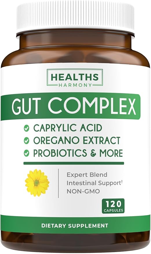Candida Support (120 Capsules) - Caprylic Acid Oregano Oil &amp Probiotics Help Maintain Already Normal Levels of Yeast and Candida - Vegetarian Non-GMO Intestinal Supplement - Gut Cleanse (No Pill