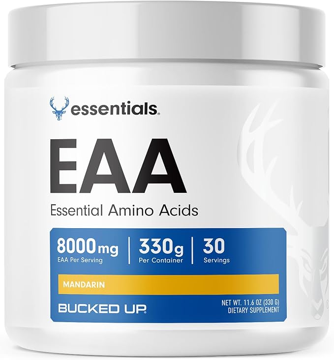 Bucked Up Essential Amino Acids - EAA Powder - Easy Mix Non Clumping Formula - for Pre/Intra Workout - Mandarin Flavor - 30 Servings - 11.6 oz