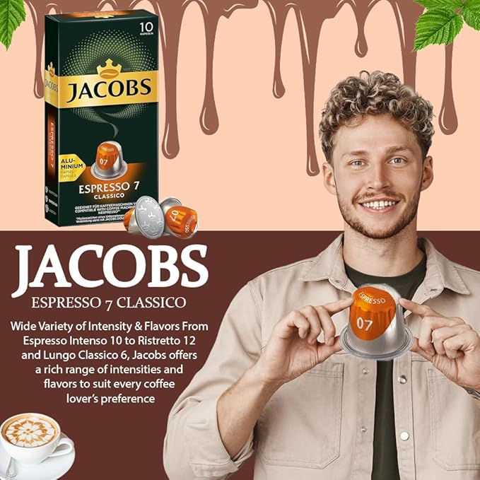 Jacobs Espresso 7 Classico 10x10 CAPSULES Coffee Capsules Compatible with (057 USD/1 CAP)