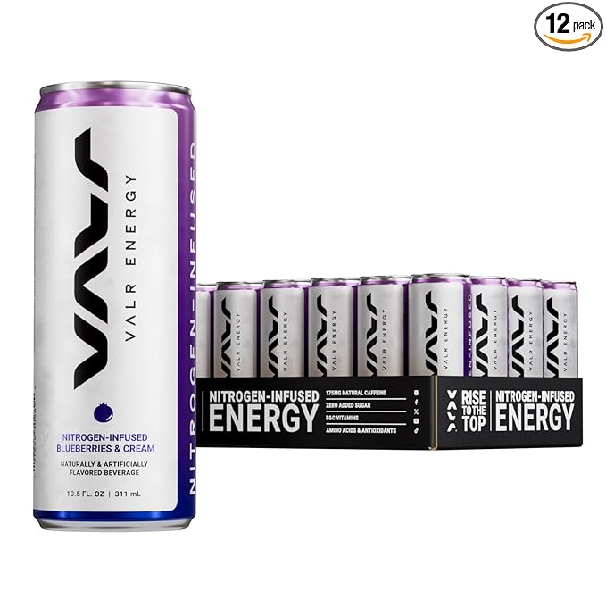 VALR Energy | Nitrogen-Infused Energy Drink | 175mg Natural Caffeine from Green Tea | Pre-Workout Performance with Amino Acids &amp Antioxidants | Gluten-Free &amp Vegan | (10.5 FL. OZ. ) (10.5 FL.