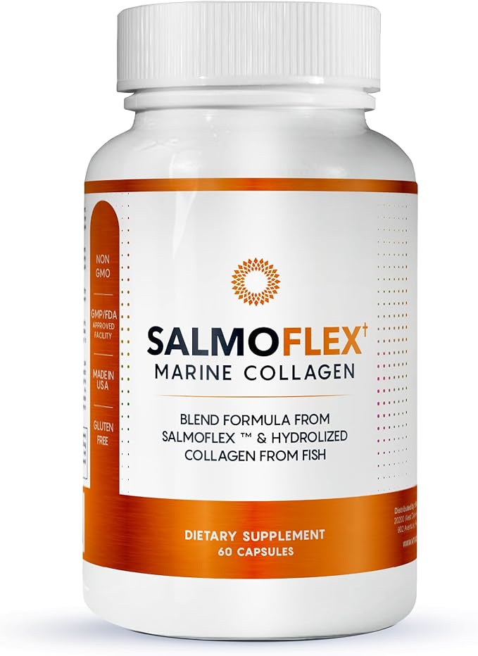 VITASEI Salmoflex Marine Collagen Peptides Pills W/Hyaluronic Acid Vitamin C D E | Salmon Supplements - Hair Skin Nails | Multivitamin for Women &amp Men | Knee Joint Relief - 60 Capsules