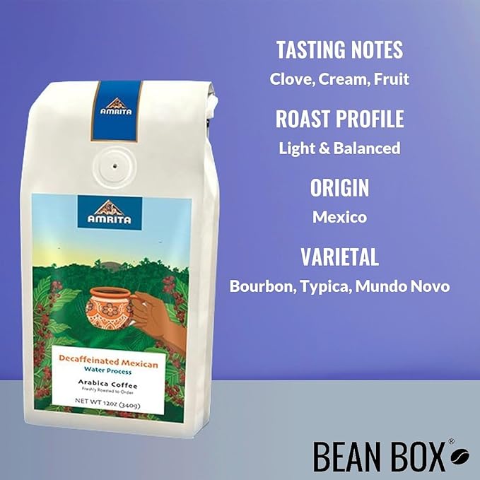 Decaf Mexico - Light - Roasted by Amrita Certified Pure - Whole Bean Coffee - 2 Pound Bag