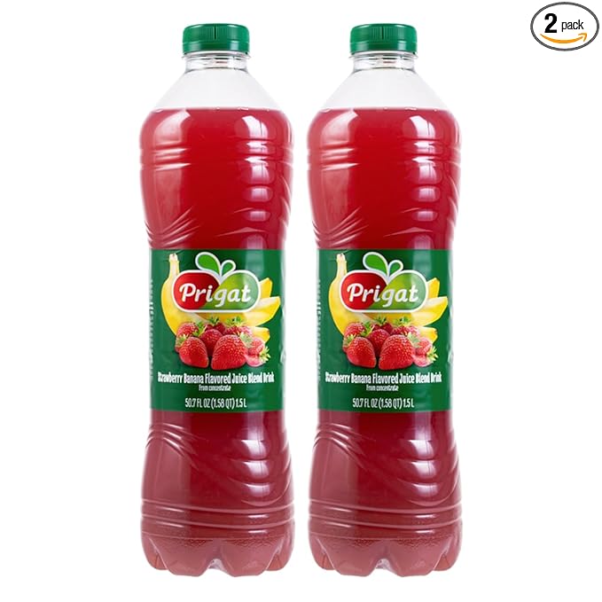 Kosher Prigat Strawberry Banana Flavored Juice Blend Drink 1.5 L Pack of 2