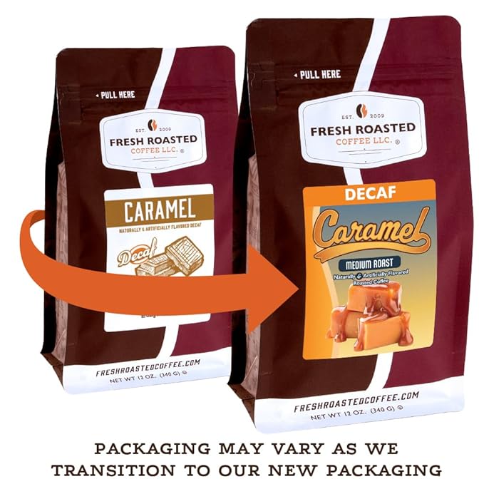 Fresh Roasted Coffee Decaf Caramel Flavored Coffee 2 lb (32 oz) Medium Roast Kosher Ground