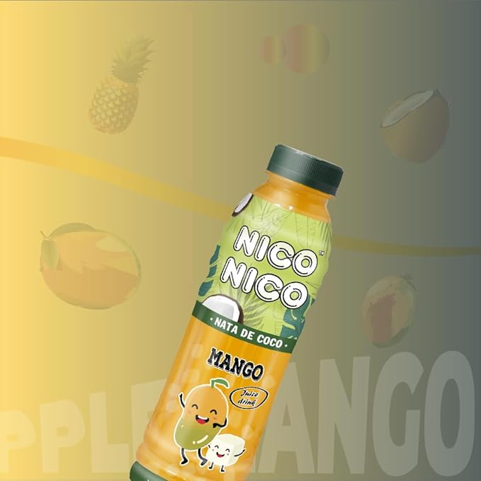 NICONICO COCONUT GEL JUICE DRINK-VARIETY PACK [16.9 fl oz Pack of 12 (3 bottle of each Mango/Lychee/Strawberry/Pineapple)] Refreshing 30% Fruit Juice Drink with Coconut Gel