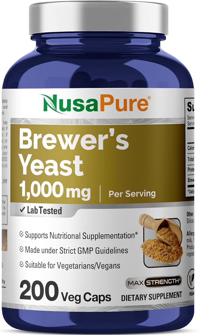 NusaPure Brewer’s Yeast - Suitable for Vegetarian/Vegan Non - GMO - 1000mg 200 Capsules