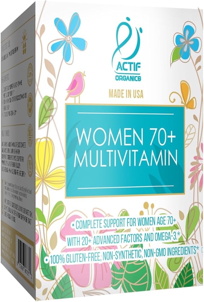 ACTIF Organic Multivitamin for Women Age 70+ with 20+ Advanced Factors and Omega-3 Non-GMO Made in USA 90 Count