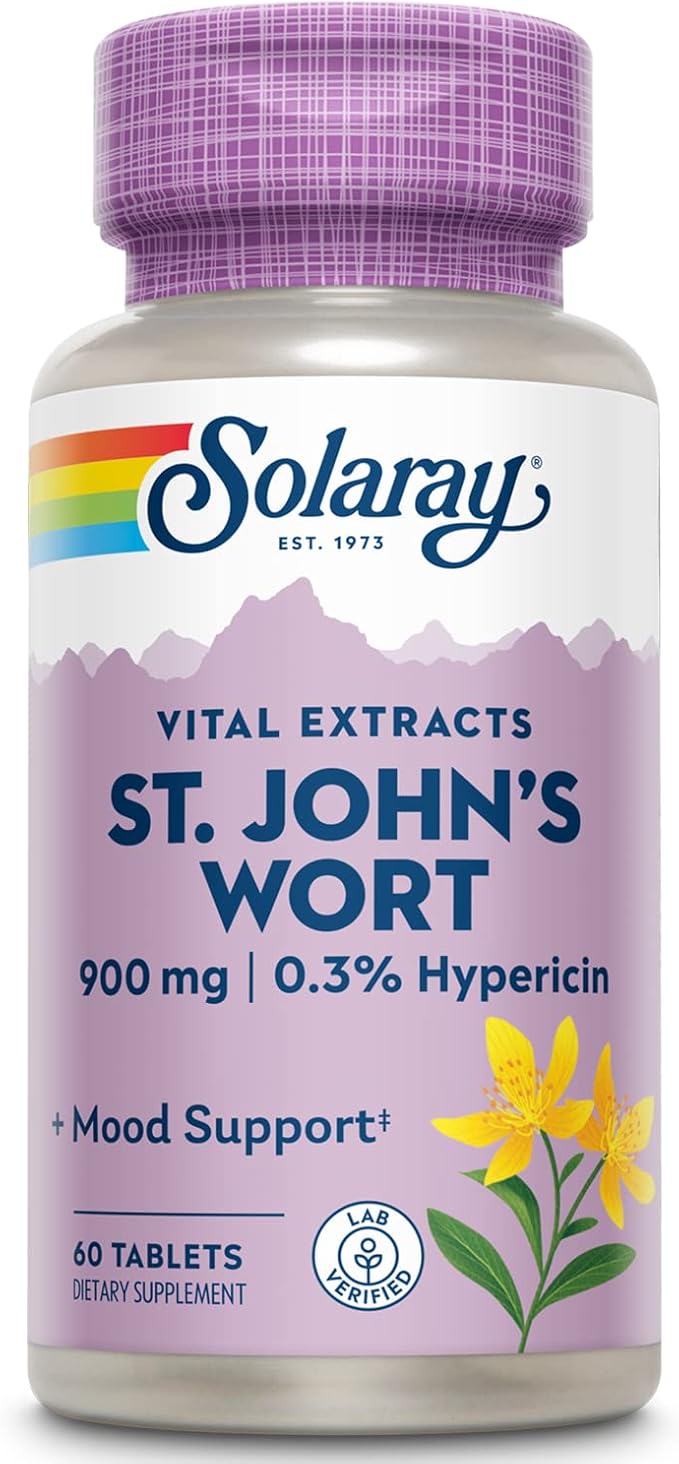 SOLARAY St. Johns Wort Aerial Extract One Daily 900mg Standardized w/ 0.3% Hypericin for Mood Stability &amp Brain Health Support Non-GMO |60 Servings | 60 Tablets