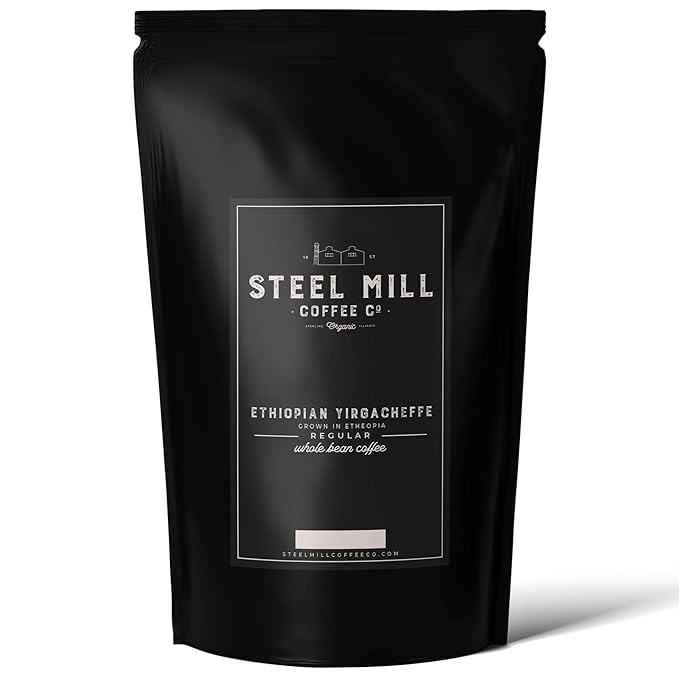 Steel Mill Coffee Co. Ethiopian Yirgacheffe Whole Bean Coffee - 2 LB Bag Single-Origin Medium Roast 100% Arabica Beans Freshly Roasted