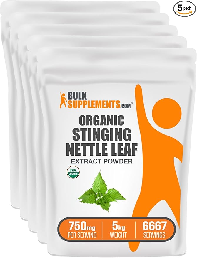 BulkSupplements.com Organic Stinging Nettle Extract Powder - Nettle Leaf Extract Herbal Supplement - Vegan &amp Gluten Free 750mg per Serving 1kg (2.2 lbs) (Pack of 5)