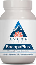 Ayush Herbs BacopaPlus - Bacopa Supplements Organic Bacopa for Memory &amp Focus Cognitive Support Pill for Adults with Ginkgo Gotu Kola Ashwagandha - 90 Vegetarian Capsules (1 Count)