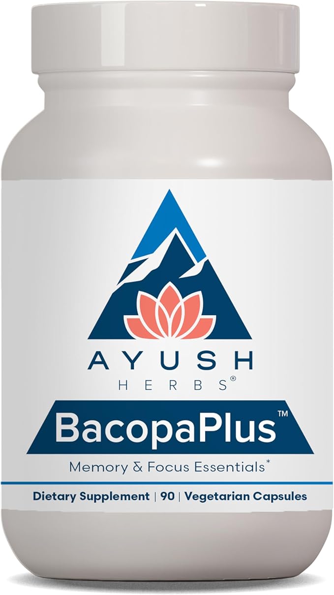Ayush Herbs BacopaPlus - Bacopa Supplements Organic Bacopa for Memory &amp Focus Cognitive Support Pill for Adults with Ginkgo Gotu Kola Ashwagandha - 90 Vegetarian Capsules (1 Count)