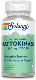 SOLARAY Nattokinase Supplement 1250 FU for Men &amp Women - Digestive Natto Enzymes Heart Health &amp Circulation Support Nattokinase Capsules 100 mg Enteric Coated - 30 Veg Caps